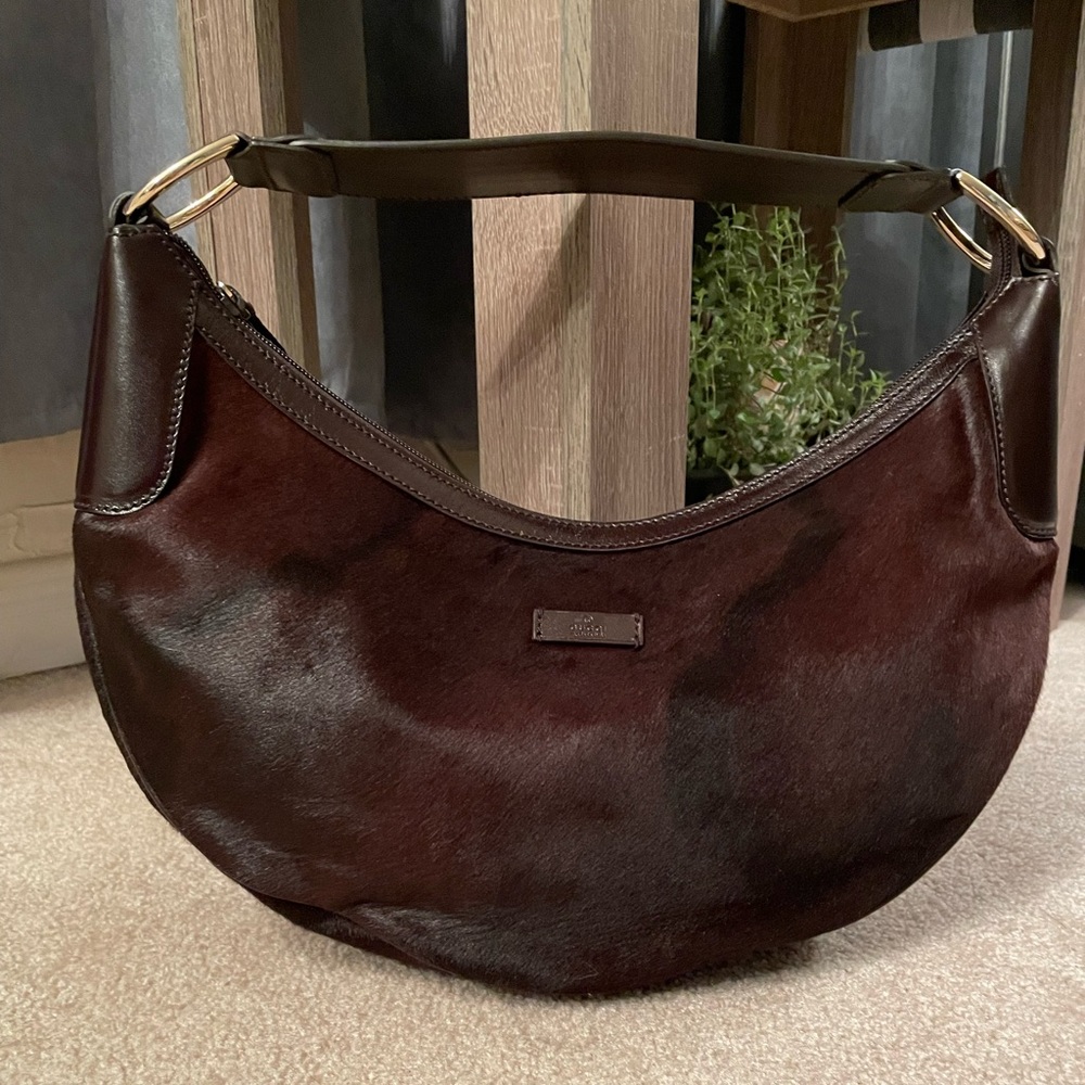 Gucci - Hobo Shoulder Bag in Dark Brown Calfhair and Leather